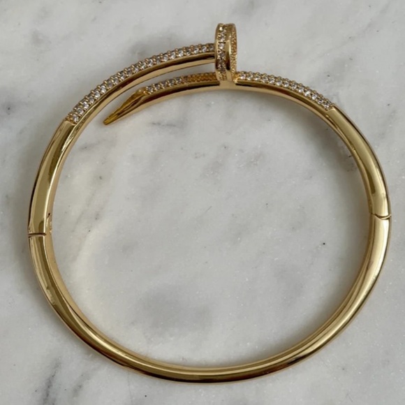 Gold Nail Zircon Screw Tack Bangle Bracelet - Picture 8 of 8